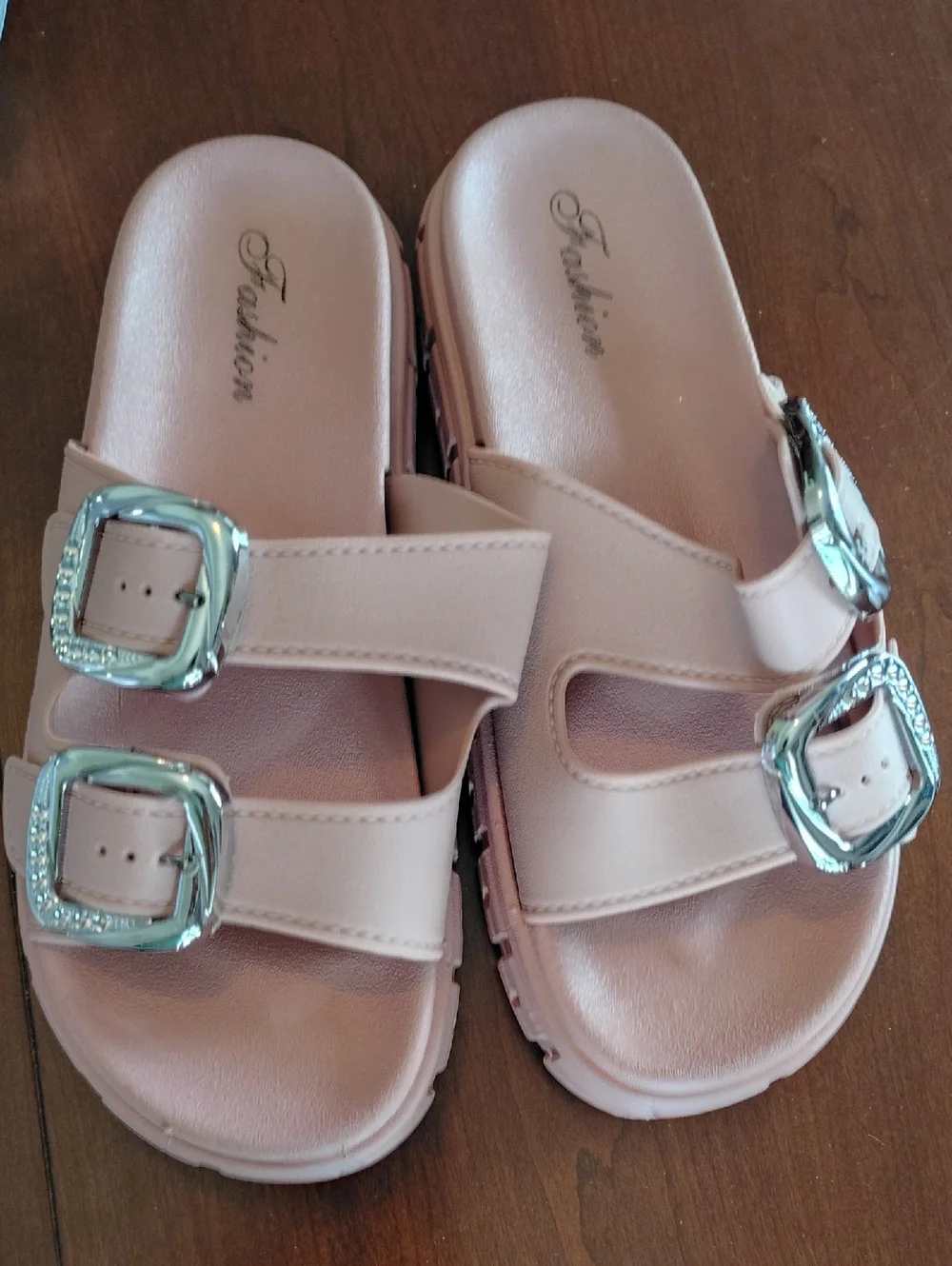 Fashion Pink Buckle Slide Sandals for Women 8.5
